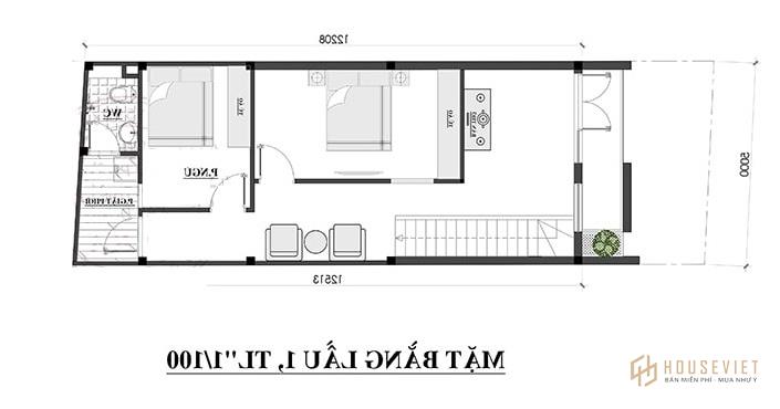 Thiết kế nhà 2 tầng 60m2 5x12m