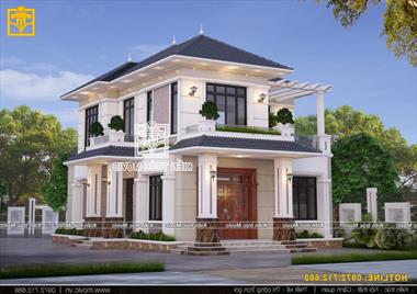 Mẫu biệt thự 2 tầng hiện đại mái thái đẹp 04 phòng ngủ - MB20214