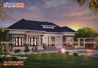 Mẫu biệt thự mái thái 4 phòng ngủ 1 tầng đẹp hiện đại - MB18104