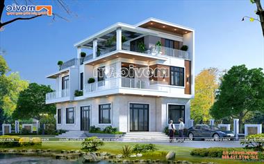 Mẫu nhà phố 3 tầng hiện đại 2 mặt tiền đẹp tại Hòa Bình - MB20308