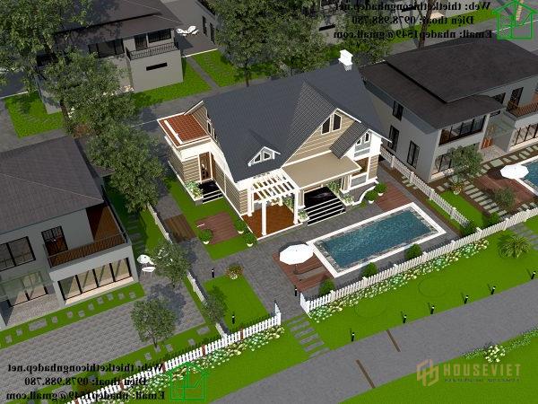 Mẫu biệt thự nhà vườn mái thái đẹp DBT1T57.