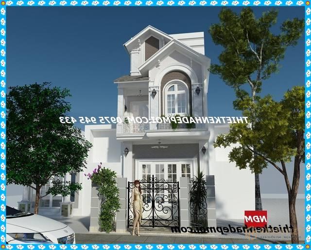 Phối cảnh 3D tổng thể kiến trúc nhà 1 trệt 1 lầu kiểu pháp mái thái 5x16 mềm mại