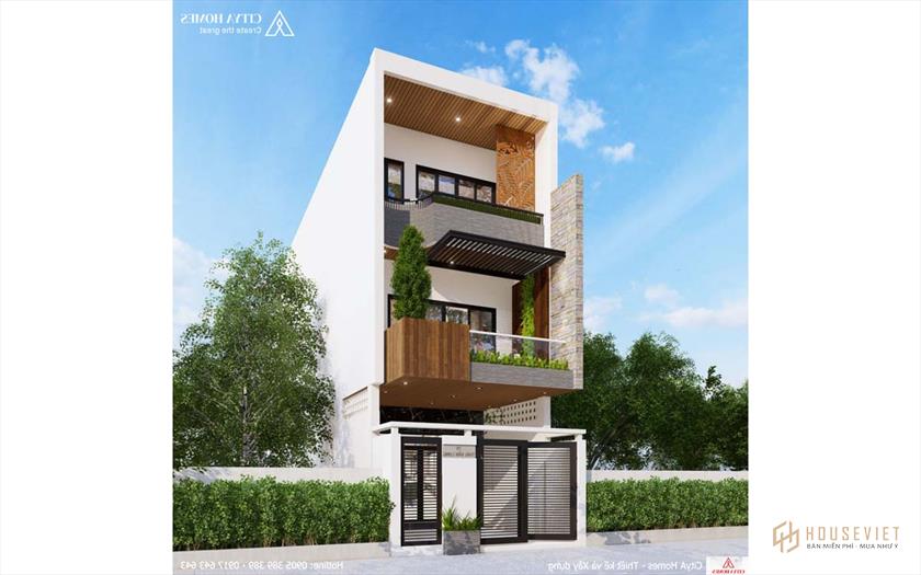Mặt tiền nhà 3 tầng đẹp hiện đại