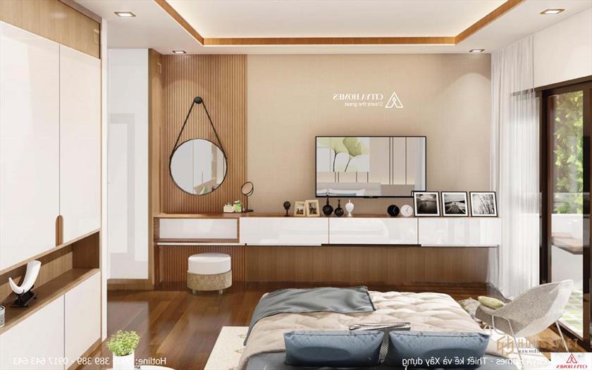 Phòng ngủ được trang trí với tông màu tinh tế và trang nhã