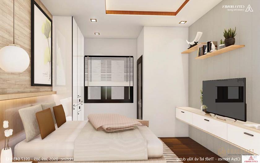 Phòng ngủ được thiết kế với tông màu trắng trang nhã và tinh tế