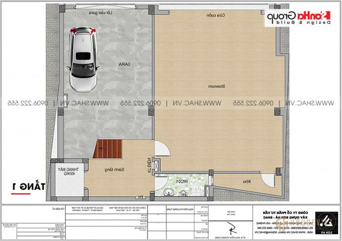 Mặt bằng công năng tầng 1 nhà ống hiện đại 6 tầng diện tích 125,17m2 tại Hà Nội 