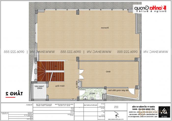 Mặt bằng công năng tầng 2 nhà ống hiện đại 6 tầng diện tích 125,17m2 tại Hà Nội 