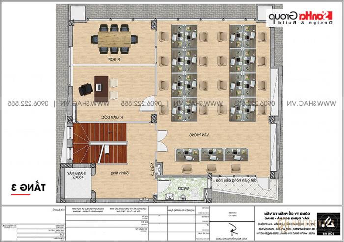 Mặt bằng công năng tầng 3 nhà ống hiện đại 6 tầng diện tích 125,17m2 tại Hà Nội 