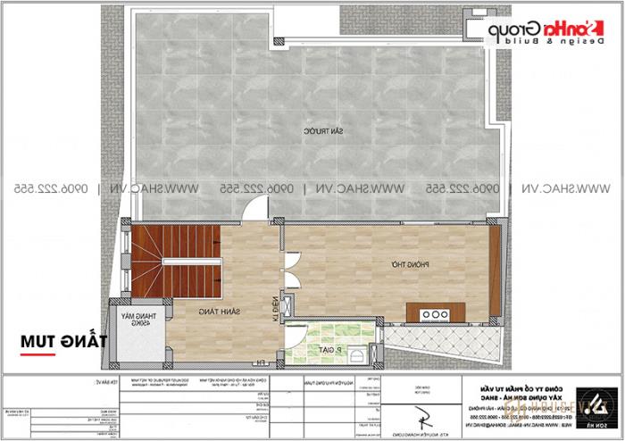 Mặt bằng công năng mẫu nhà ống 6 tầng hiện đại diện tích sàn 125,17m2 tại Hà Nội 