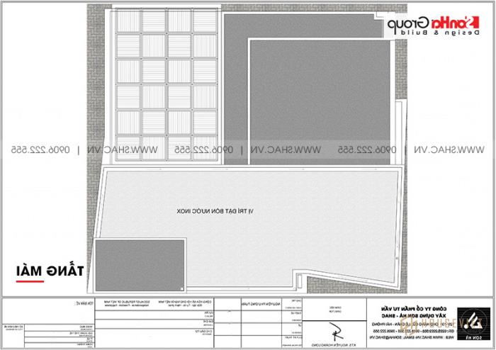 Bản vẽ mặt bằng nhà ống 6 tầng hiện đại mái thái diện tích sàn 125,17m2 tại Hà Nội 