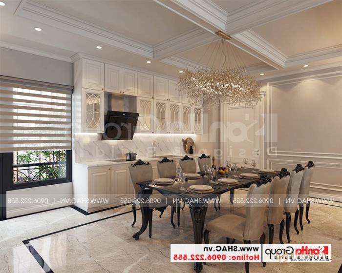 Mẫu thiết kế nội thất phòng bếp ăn tiện nghi được gia chủ rất ưng ý. 