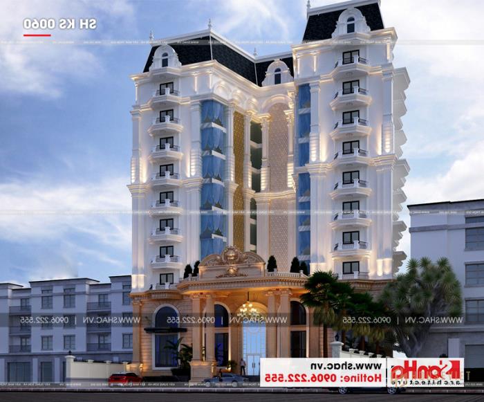 Mẫu khách sạn đẹp, kiến ​​trúc tân cổ điển tiêu biểu, thiết kế khách sạn độc đáo 