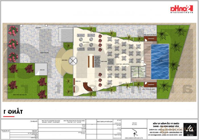 Mặt bằng công năng tầng 1 khách sạn 4 sao tân cổ điển tại Phú Quốc 