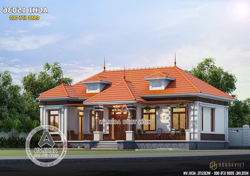 Mặt tiền mẫu biệt thự mái thái 1 tầng đơn giản hiện đại