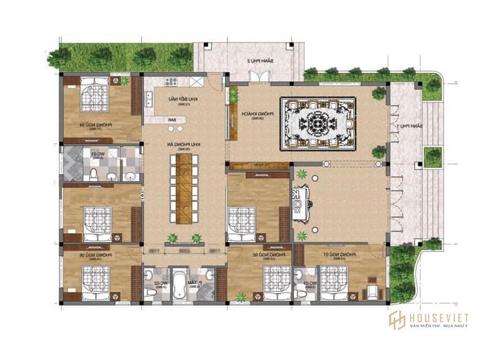 Biệt thự 1 tầng 6 phòng ngủ