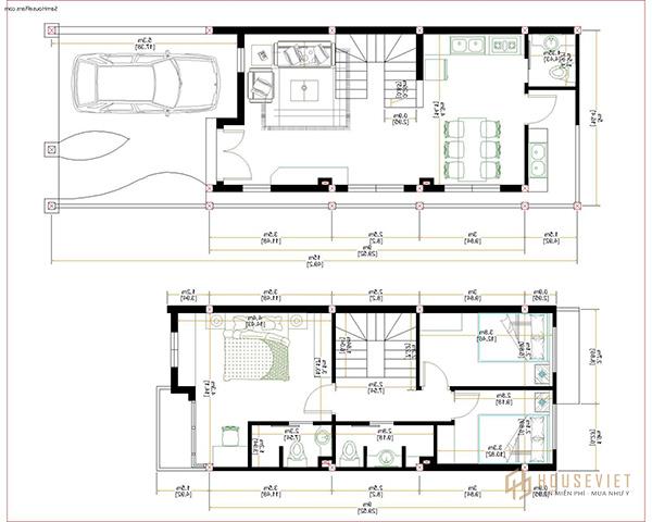 Mẫu thiết kế nhà 2 tầng mặt tiền 5m.