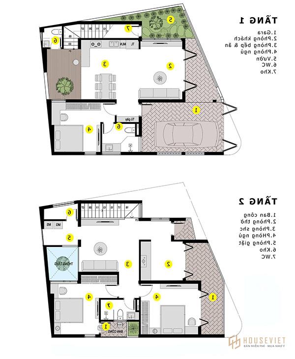 Bản vẽ nhà 2 tầng 5x15