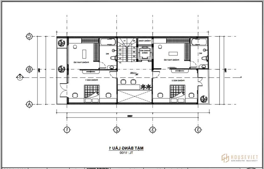 Bản vẽ nhà đẹp 2 tầng 5x15m