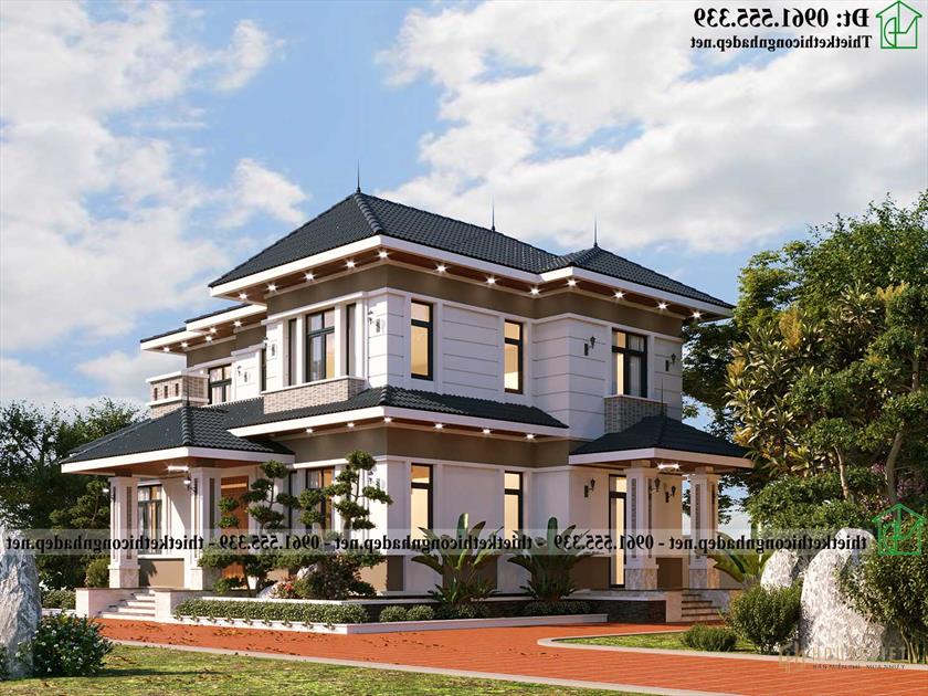 Mẫu thiết kế biệt thự 2 tầng 4 phòng ngủ NDBT2T128