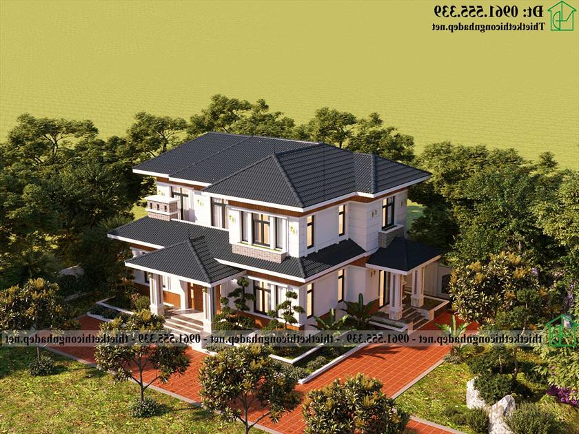 Phối cảnh tổng thể mẫu biệt thự 2 tầng 4 phòng ngủ NDBT2T128