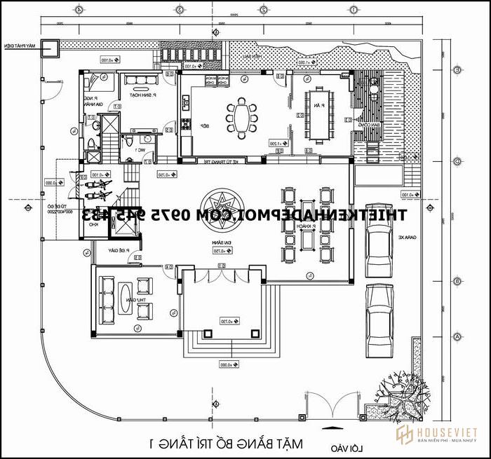 Mẫu thiết kế mặt bằng nhà biệt thự 2 tầng 3 mặt tiền diện tích 100m2 mái  thái đẹp mê ly tại Hà Nội BT2855