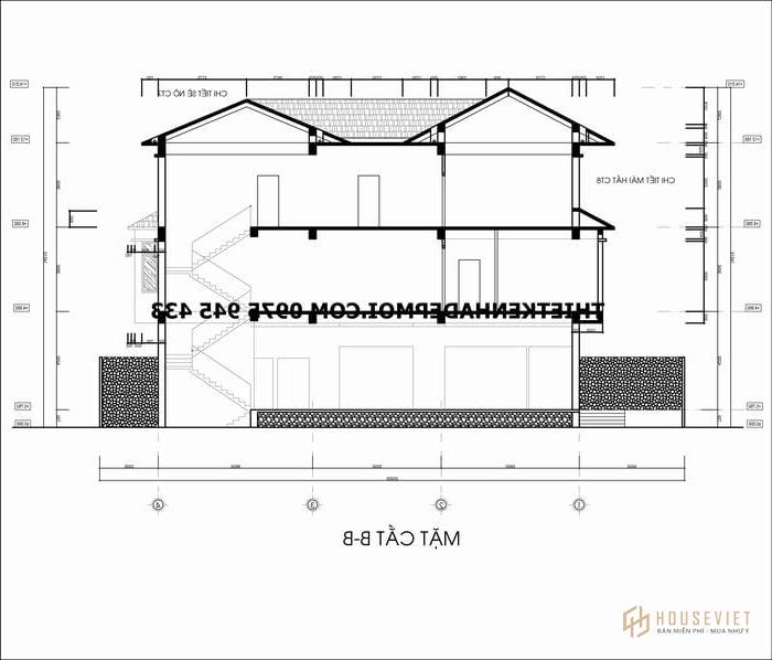 Bản vẽ biệt thự mái thái 3 tầng 15x20m