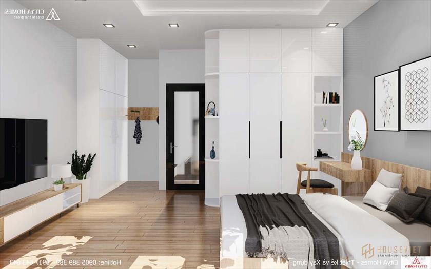 Phòng ngủ tone đen trắng nhẹ nhàng