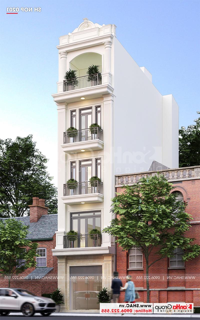 Dù ở góc nhìn nào, kiến ​​trúc nhà phố 5 tầng tân cổ điển - SH NOP 0201 đều thu hút mọi ánh nhìn. 