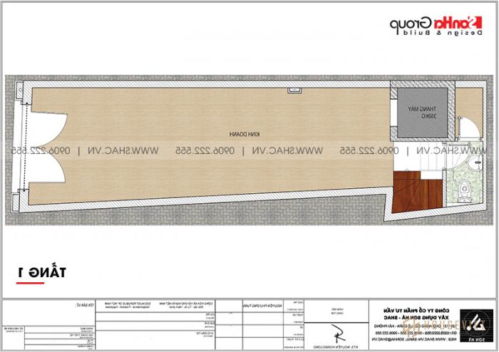 Bản vẽ mặt bằng công năng chi tiết tầng 1 mẫu nhà tân cổ điển mặt tiền 3,99m dài 14m tại Hải Phòng 