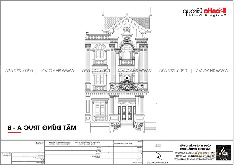 Mặt tiền trục ab của biệt thự tân cổ điển thiết kế đẹp 