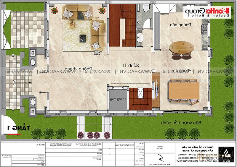 Mặt bằng công năng tầng 1 biệt thự tân cổ điển tại Sài Gòn 