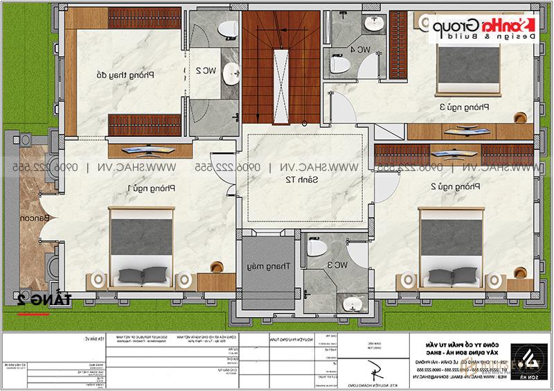 Mặt bằng công năng tầng 2 biệt thự tân cổ điển tại Sài Gòn 