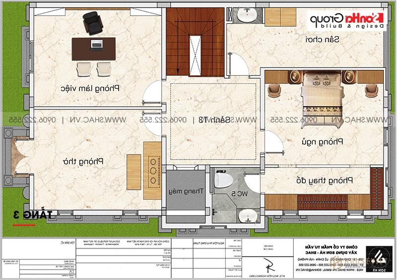 Mặt bằng công năng tầng 3 biệt thự tân cổ điển tại Sài Gòn 