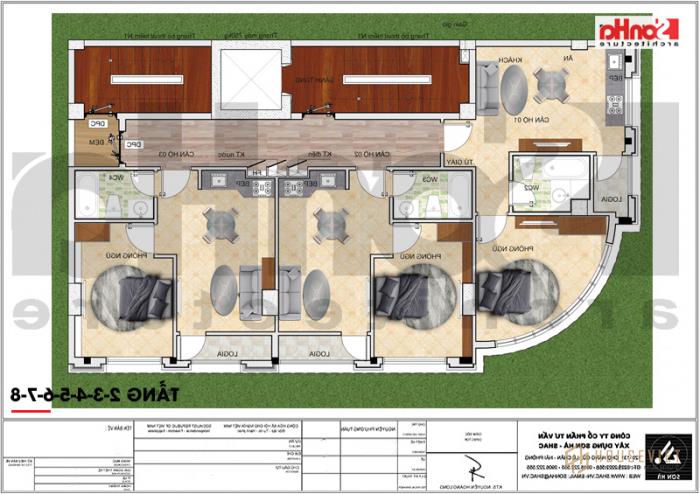 Công năng tầng 2 đến tầng 8 khách sạn 3 sao tân cổ điển kết hợp căn hộ cho thuê 