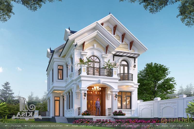 Mẫu thiết kế biệt thự 2 tầng phong cách tân cổ điển mái thái (TGDĐ: Anh Phong - Hải Dương) BT22524