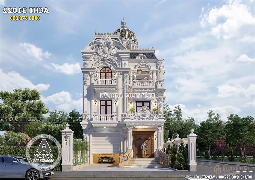 Đường nét hoa văn cầu kỳ, tinh xảo của mẫu biệt thự tân cổ điển 3 tầng