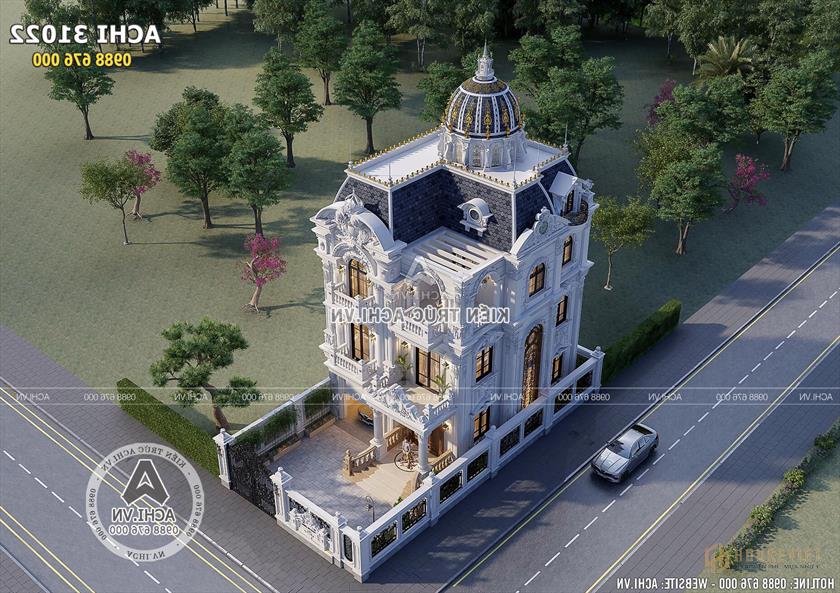 Mẫu thiết kế biệt thự tân cổ điển 3 tầng mặt tiền 10m đẹp tại Long An - Mã số: ACHI 31022