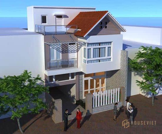 Nhà ống 2 tầng 1 tum mái thái.