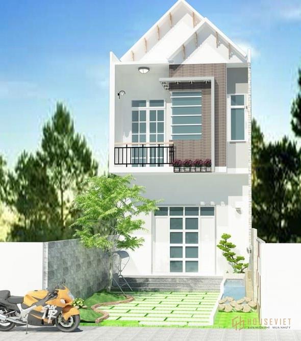 Mẫu nhà 2 tầng mái thái với tone màu trắng trang nhã