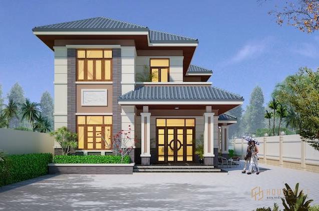 Nhà ống 2 tầng mái thái có không gian sân chơi rộng rãi Nhà ống 2 tầng mái thái có không gian sân chơi rộng rãi