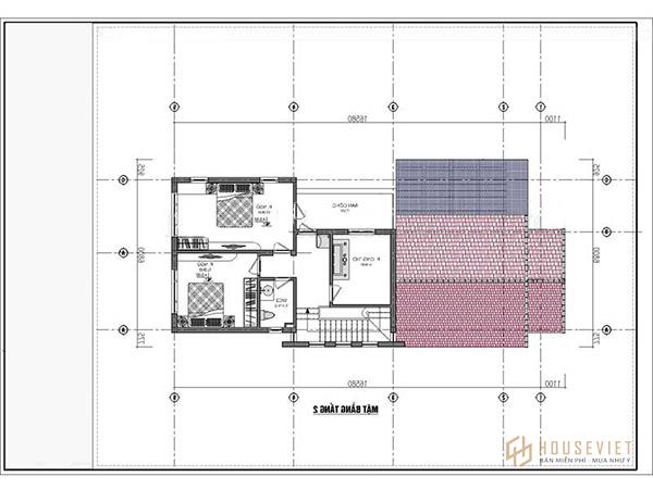 Bản vẽ nhà cấp 4 7x15 3 phòng ngủ có gác lửng được bố trí khoa học, mạch lạc
