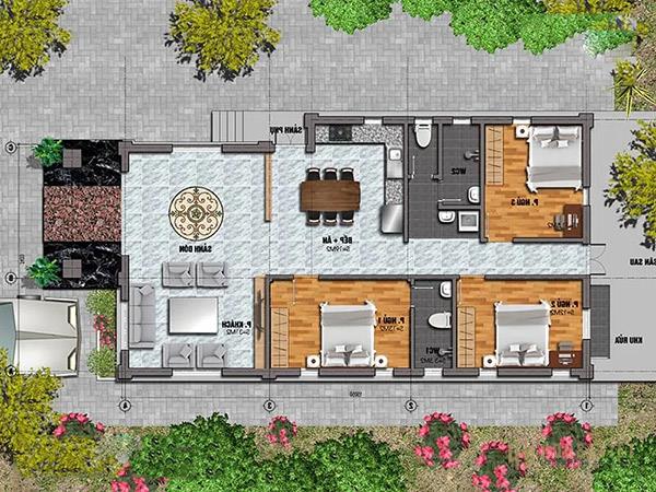 Phòng công năng của mẫu nhà cấp 4 7x15 được thiết kế độc đáo
