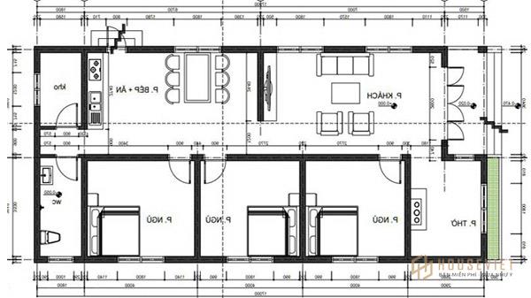 Mẫu nhà 7x15 3 phòng ngủ được chú thích cụ thể qua bản vẽ chi tiết