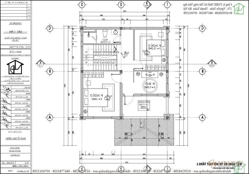 Mặt bằng nội thất tầng 2 mẫu thiết kế nhà 2 tầng mái thái 9x11m NDBT2T104 kiểu Nhật