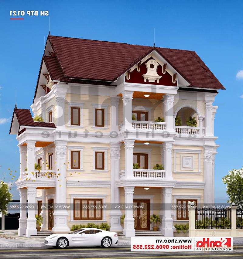 Thiết kế biệt thự Pháp có bể bơi 2 mặt tiền