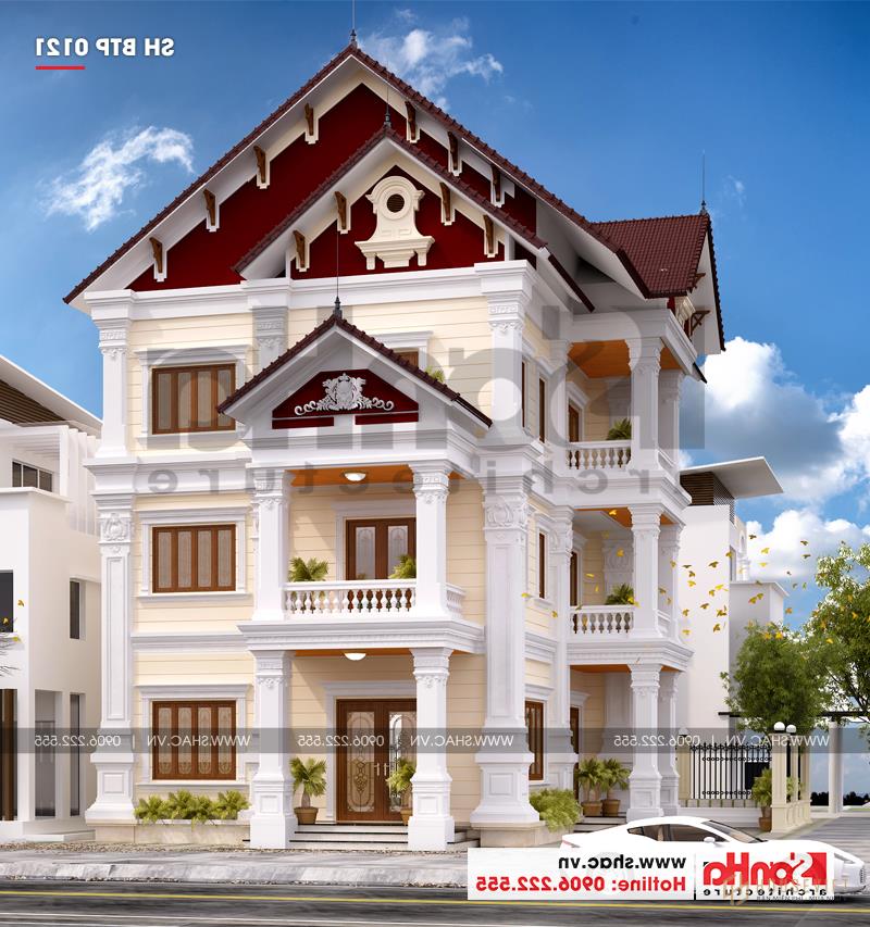 Biệt thự 2 mặt tiền kiểu Pháp 3 tầng mái ngói nâu