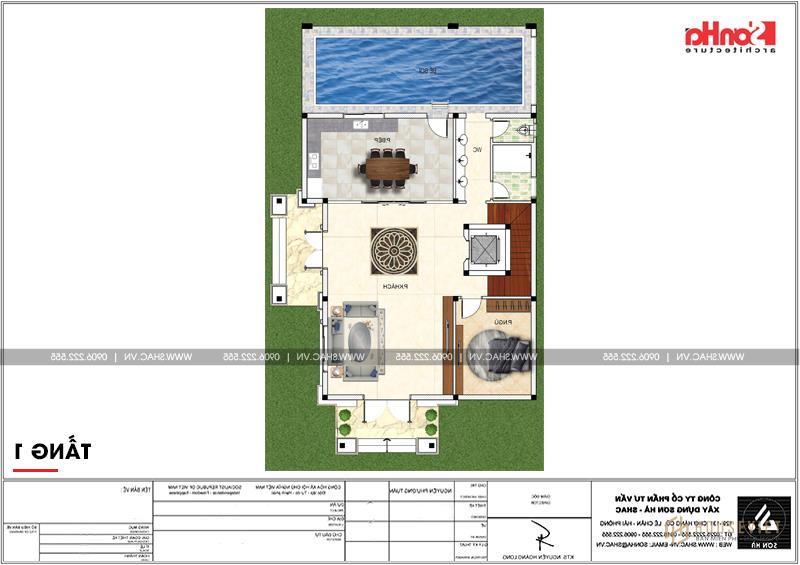 Bản vẽ biệt thự có bể bơi trong sân