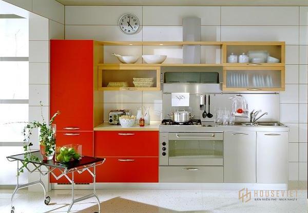 trang trí bếp cấp 4 tone đỏ