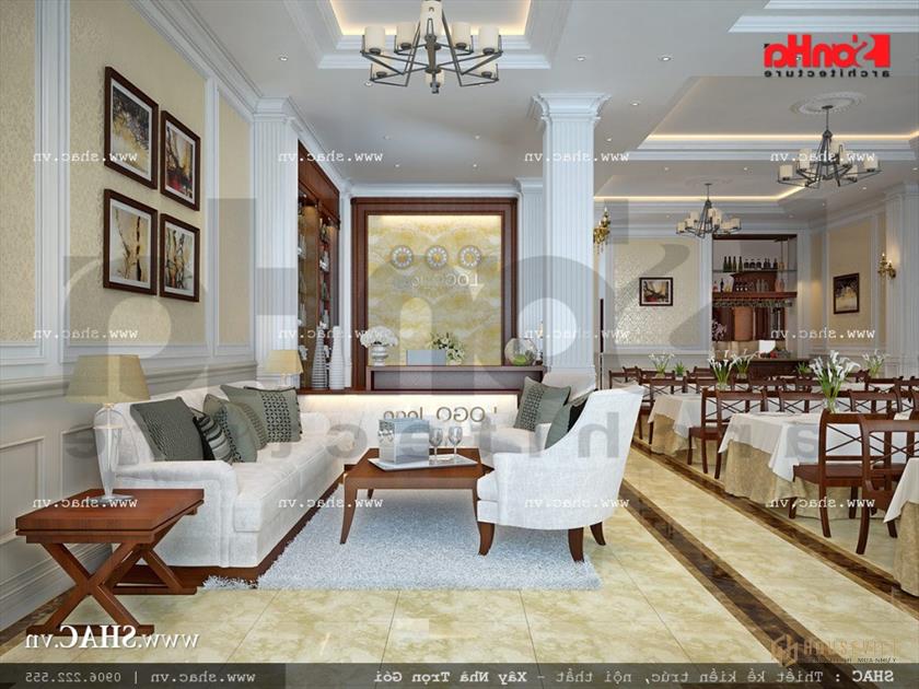 Khu phòng ăn kết hợp quầy lễ tân khách sạn cổ điển pháp sh ks 0026