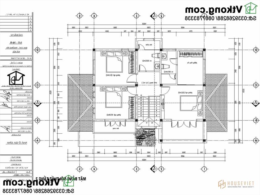 Bản vẽ chi tiết mặt bằng nội thất tầng 2.